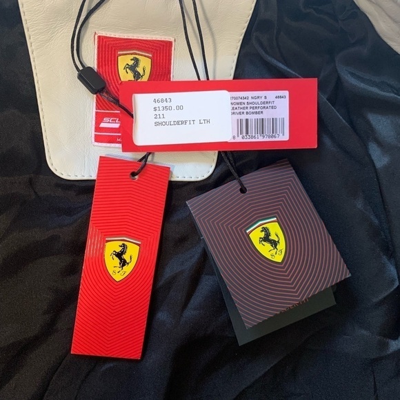 Women Shoulderfit leather perforated driver bomber Scuderia Ferrari jacket - Picture 9 of 16